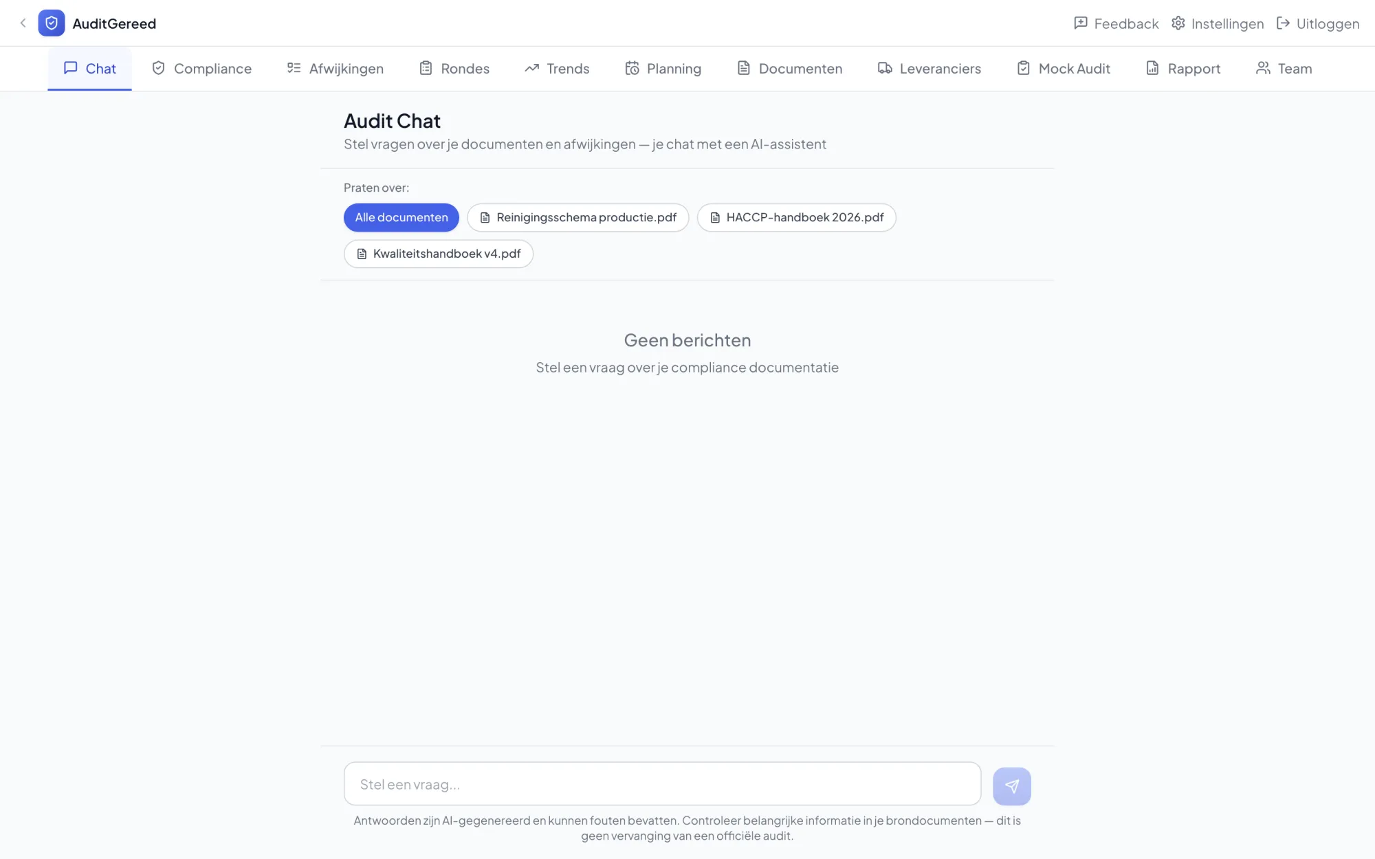 Audit-chat waarin je vragen stelt over je documenten en afwijkingen